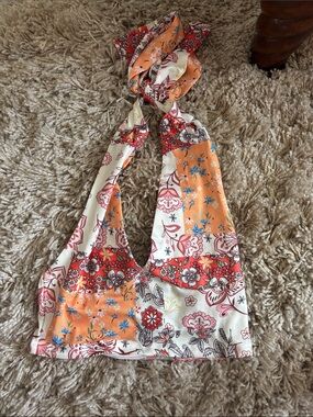 Floral Patchwork Halter Crop Top - Orange & White